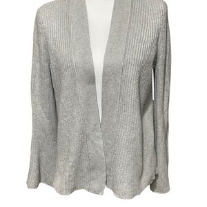 LOFT Women's Gray Open-Front Cardigan with detailed flair sleeve